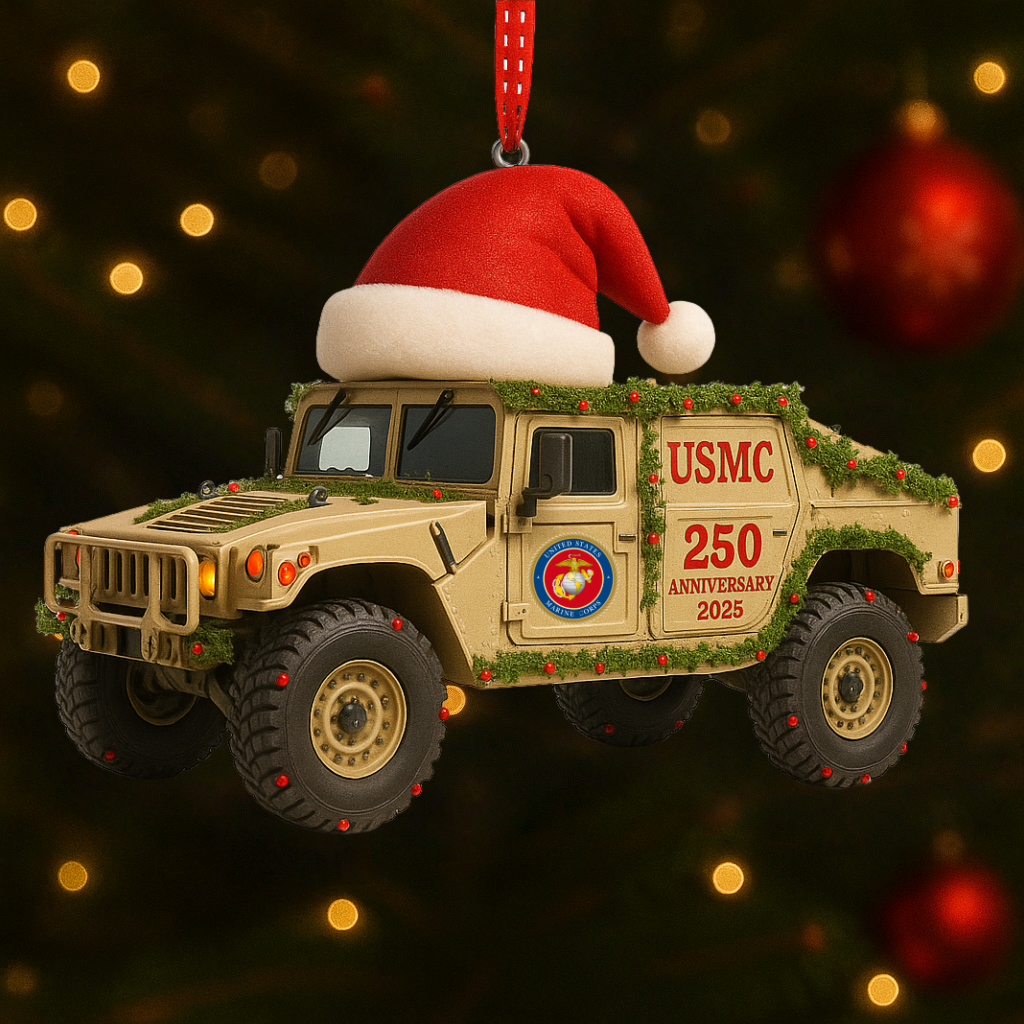 US Marine Corps 250th Anniversary Humvee Christmas Ornament